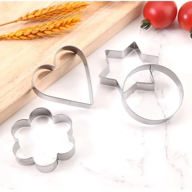 3/12pcs Cookie Cutters Stainless Steel Flowers Heart Circle Stars Baking Mould DIY Baking Molds Biscuit Cutter Fruit Egg Mould