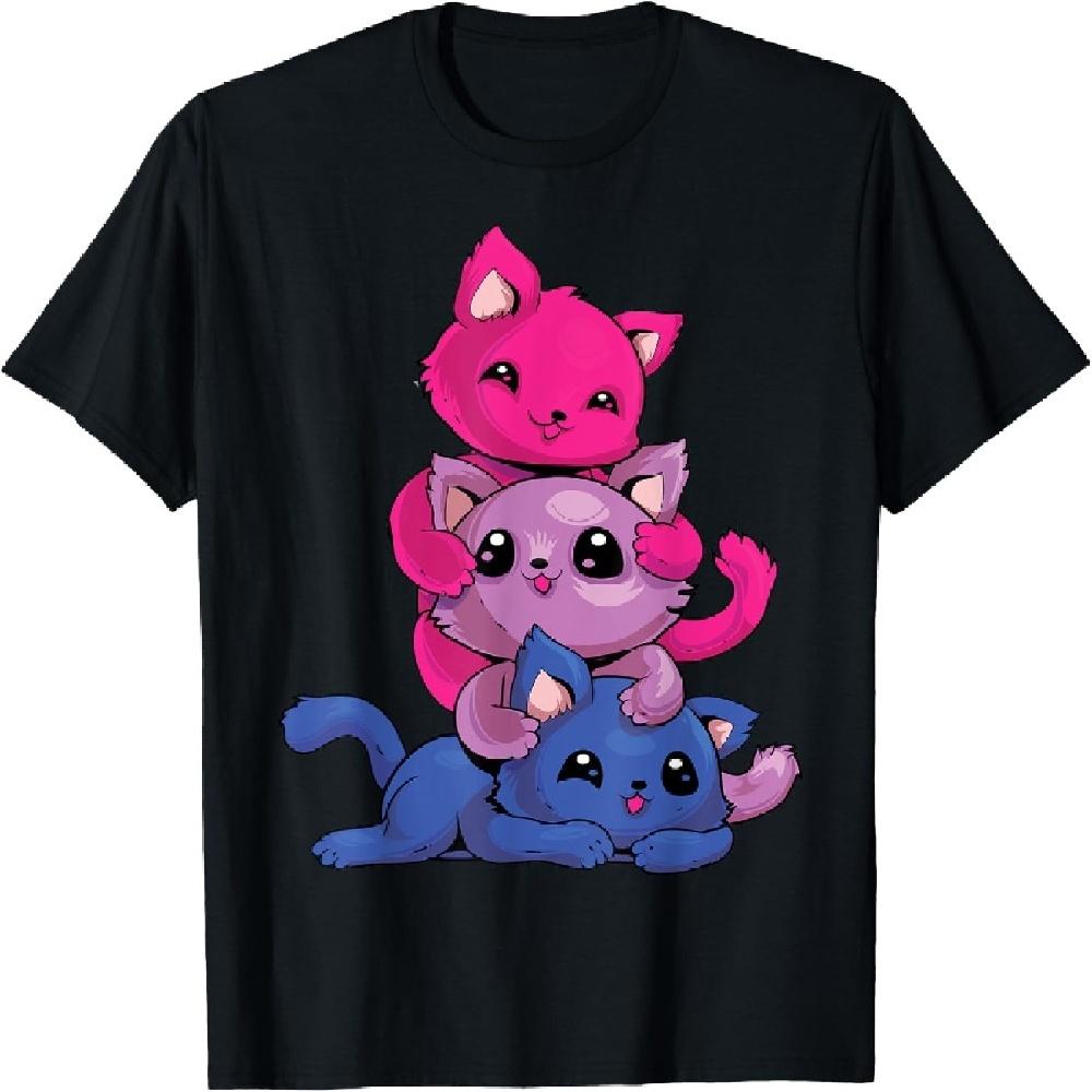 Bisexual Cat LGBT Kawaii Anime Kitten Bi Pride Flag T-Shirt