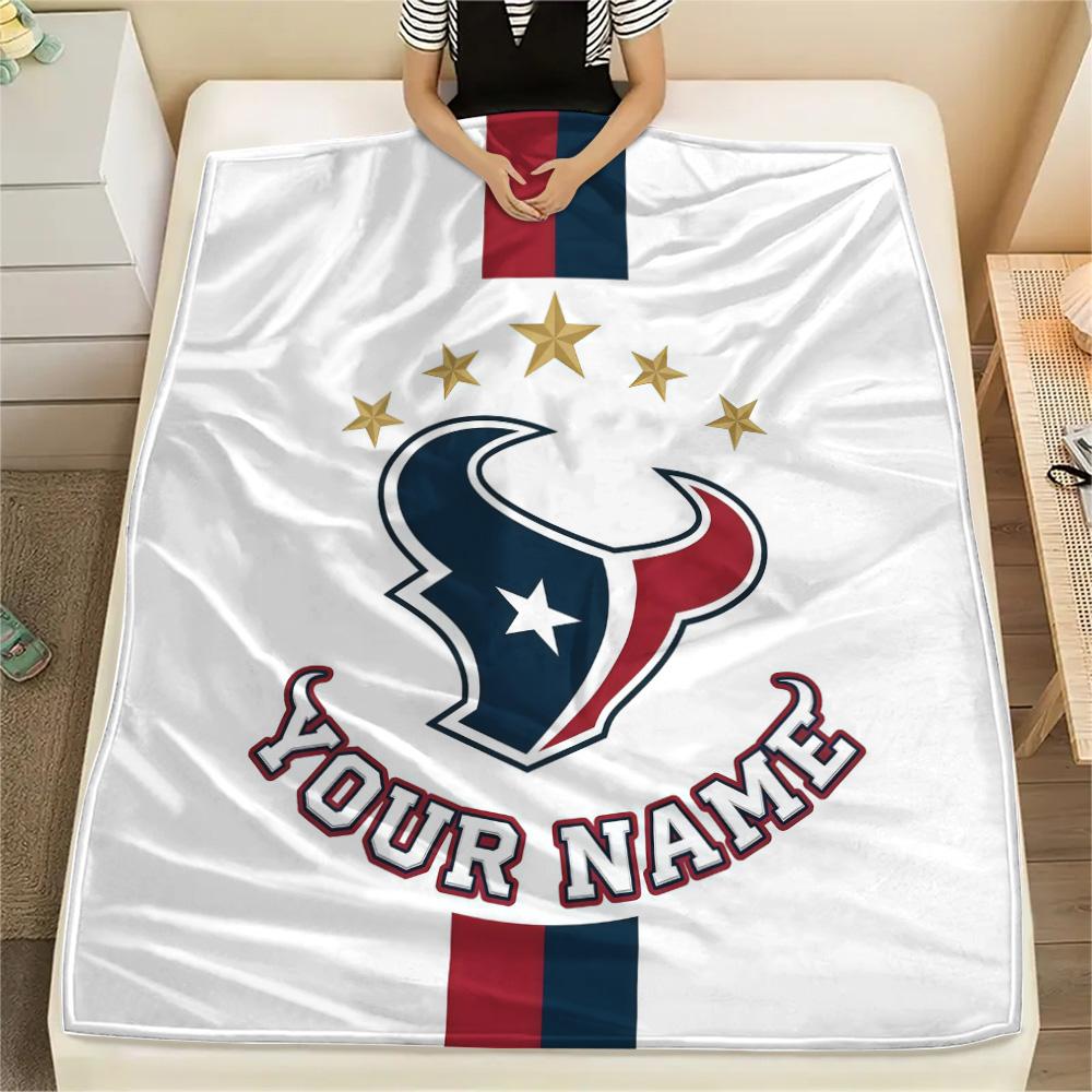 Custom Name Houston Texans Flannel Blanket, High quality Comfortable for All Seasons, Home Decor, Warmth and Comfort