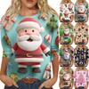 Women's Fashion Casual Round Neck Three-quarter Sleeve Christmas Print T-shirt Top