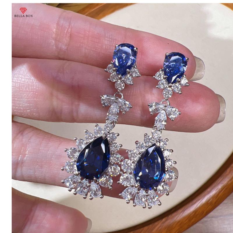 BELLA BOX Heavy Industry Simulation Sapphire Water Drop Shaped Drop Earrings Suitable For Women's Daily Party Fashion Jewelry