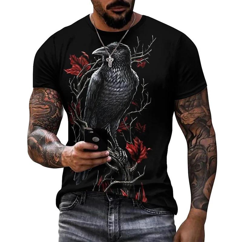 Punk Crow 3D Printed T-Shirt Dark Mighty Raven T Shirt For Men Casual Streetwear Women Tees Casual Birds Graphic Oversized Tops