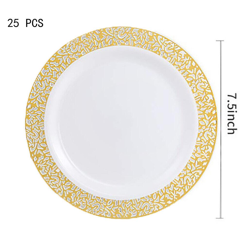 Новые 25 шт. 7,5" Золотые кружевные одноразовые пластиковые тарелки Свадьба День рождения Рождество