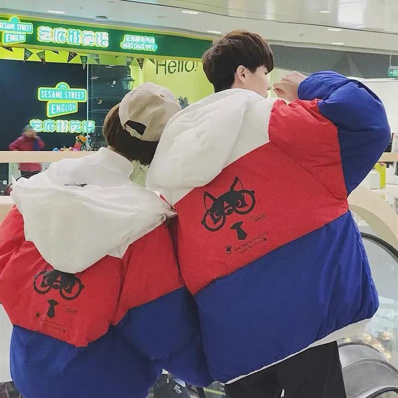 Мужской пуховик, зимняя толстая теплая куртка на хлопковой подкладке, женское пальто с капюшоном, очки, пальто на молнии и пуговицах с кошачьим принтом, куртка-хлеб