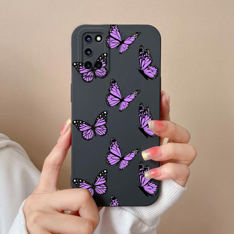 For Oppo A52 A72 A92 Case Butterfly Heart Simple Back Cover Soft Liquid Silicone Funda Camera Protection Anti Drop Phone Housing