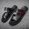 Летняя обувь для мужчин 2024 года, дизайнерские повседневные кожаные пляжные сандалии на плоской подошве из вспененного материала, роскошные кроссовки, мужская обувь, мужские черные тапочки