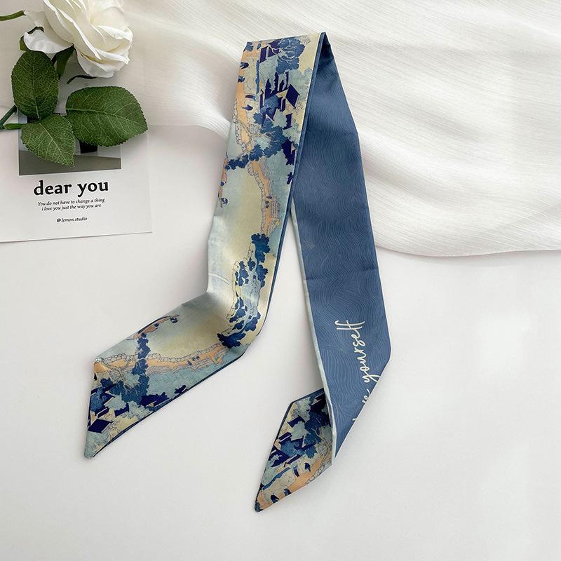 Long Silk Scarf, High-end New Versatile Hair Tie Streamer, Atmosphere Ribbon, Spring and Summer Decorative Scarf, Tied Bag Streamer