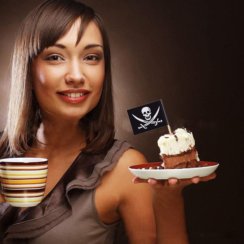 10pcs Pirate Cocktail Toothpick Black Flags Cupcake Topper Skull Cap Pick Pirates Theme Kids Birthday Party decor