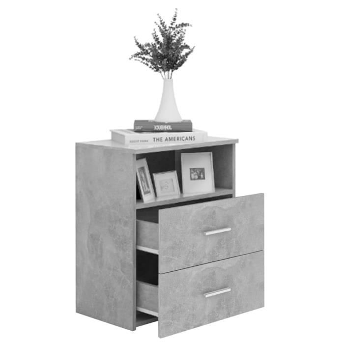 Bedside Table - vidaXL - Concrete Grey - 50x32x60 Cm - 2 Drawers - Engineered Wood
