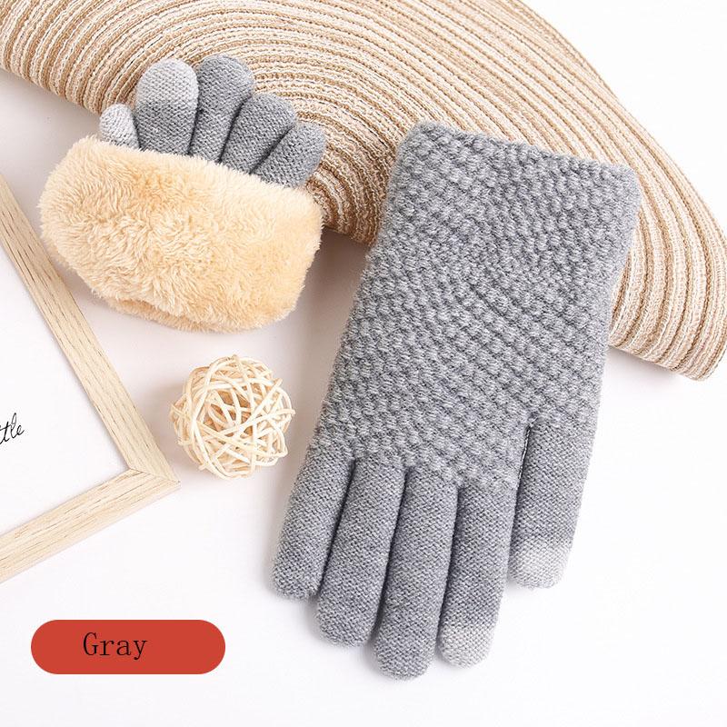 Women's Knitted Gloves For Winter Warm Cold Protection Plus Velvet Double Layer Thicken Outdoor Cycling Touch Screen Glove