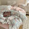 Korean Princess Lace Milk Velvet Floral Bedding Set - 3 Pieces