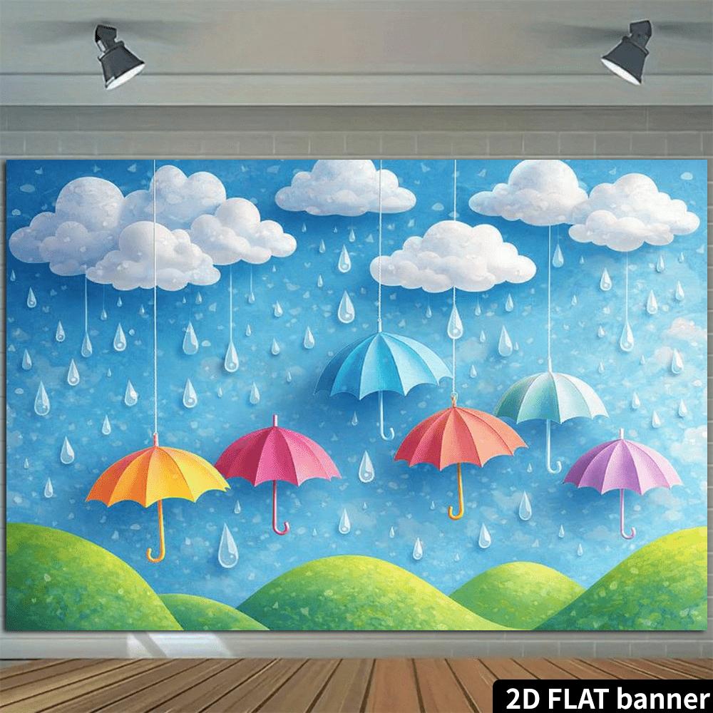2D Plane Rainy Day Rainbow Umbrella Background Cloth - Colorful Hanging Umbrella Themezyc