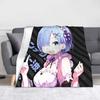Rem Emilia ReZERO Flannel Throw Blankets Starting Life in Anothers Worlds Anime Blanket for Sofa Couch Warm Bedroom Quilt