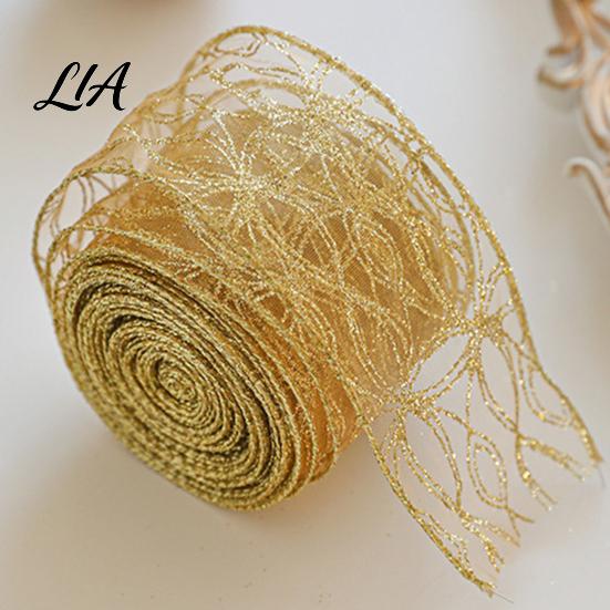 Lightweight Ribbon for DIY Projects 2.5" x 2.2 Yards Gold Sheer Christmas Tree Decoration and Retro Pattern Gift Bundling Wrapping, Translucent