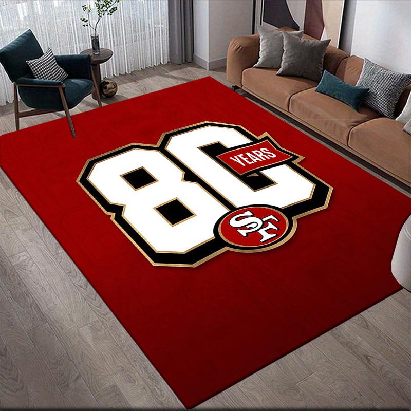 San Francisco 49ers Flannel Printed Carpet, Home Sofa Decoration for Living Room & Bedroom, Non‑Slip Play Flannel Floor Mat for Game Room