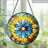 2D Flat Stained Glass Rainbow Mandala Window Decoration, 6.3/7.87inches Colored Glass Plate with Chain, Charming Indoor/Outdoor Sun Catcher Home