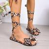 Летние женские сандалии 2025 года Элегантные офисные сандалии на квадратном каблуке с леопардовым принтом Горячая распродажа Плоские туфли с бантом-бабочкой для женщин