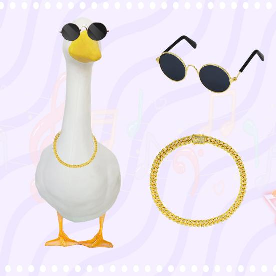 1 комплект нарядов для газонного гуся, ожерелье со стразами в стиле хип-хоп, винтажные солнцезащитные очки, украшение для статуи гуся на открытом воздухе, украшения для одежды, аксессуары