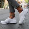 Women's Solid Color Flying Woven Sneakers, Casual & Breathable Slip On Outdoor Shoes, Lightweight Low Top Running Shoes