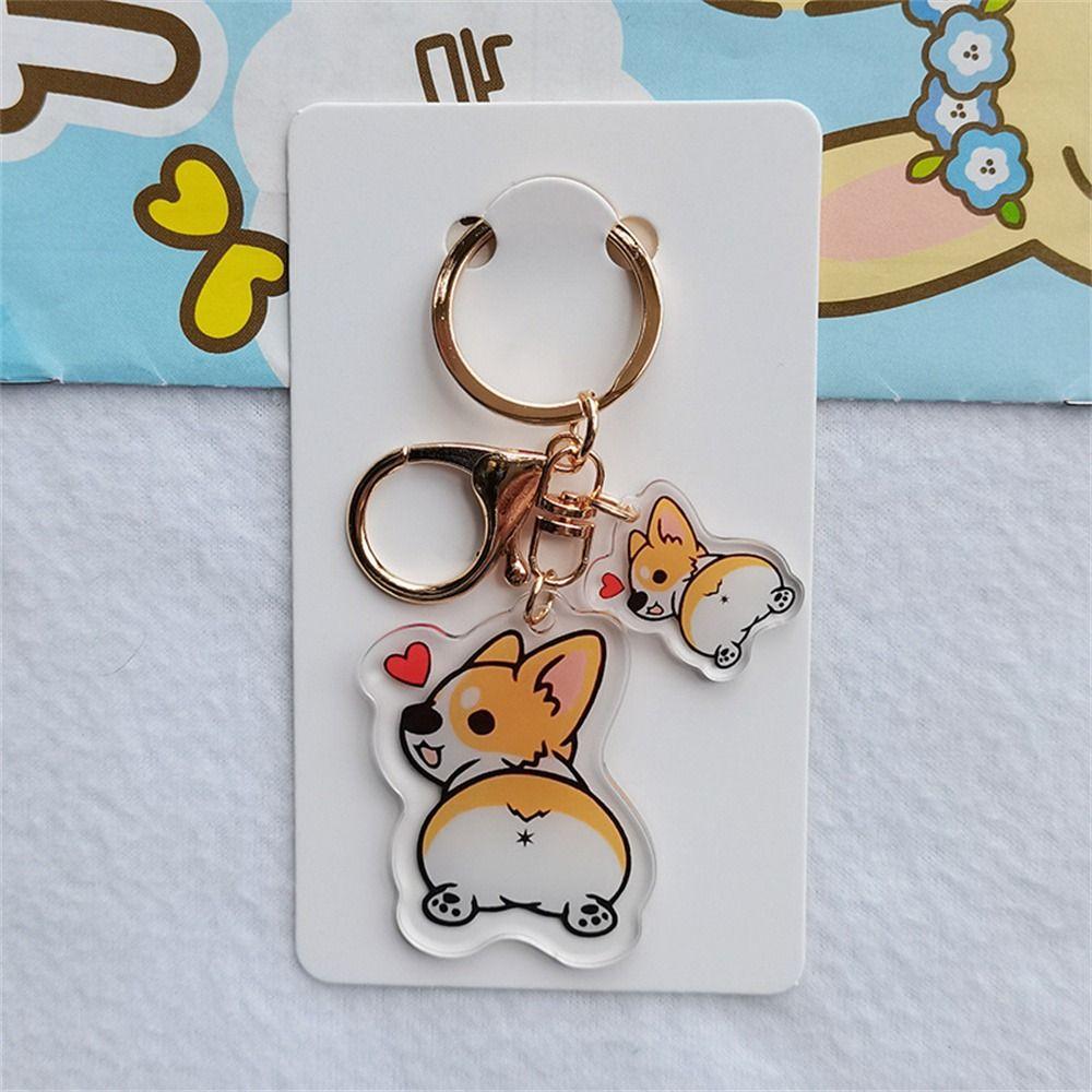 Transparent Corgi Key Chain Double-Sided Dog Pendants Backpack Decor Dog Key Ring Handbag Pendant