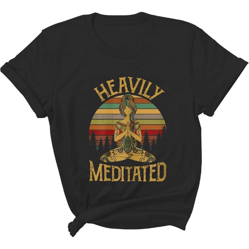 Lunar Zone Womens Vintage Heavily Meditated Yoga Meditation Spiritual Warrior Unisex Shirt Gift Women Men T-Shirt (Black;S)