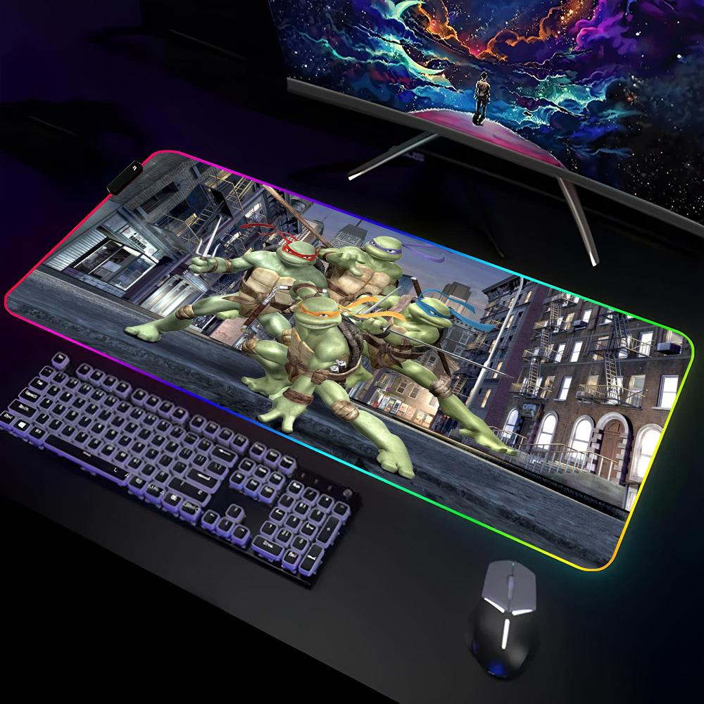 Коврик для мыши Черепашки-ниндзя Геймерский RGB Коврик для стола Коврик для клавиатуры Игровые ноутбуки Светодиодный коврик для мыши Защита стола Аниме Мышь