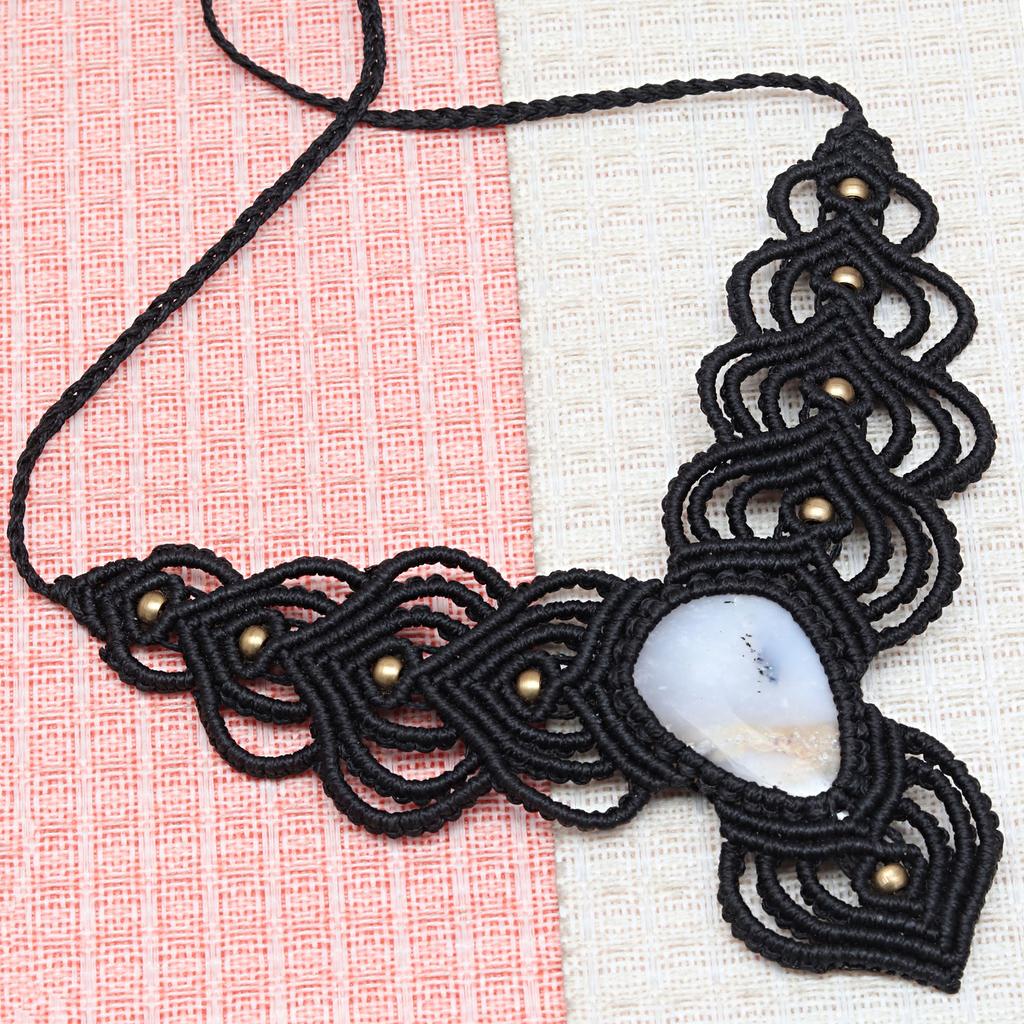 Owyhee Blue Opal Macrame Thread Gemstone Handmade Jewelry Necklace 20-36''Ad