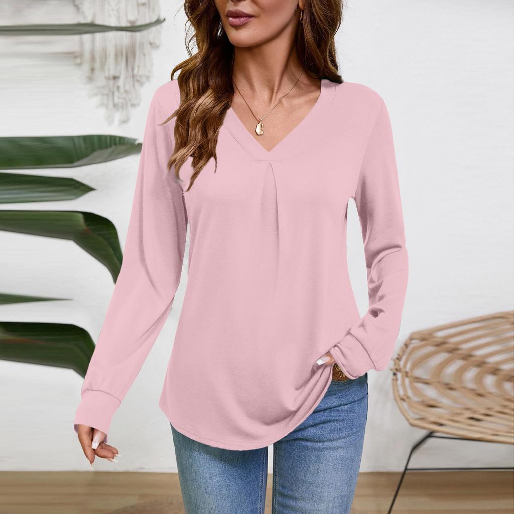 Женская блузка с длинным рукавом и V-образным вырезом, деловая повседневная туника, топ свободного кроя, рабочая рубашка