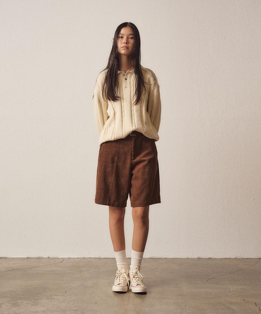 EZIO WOMEN W Cable 3-Button Collar Casual Knit_Ivory