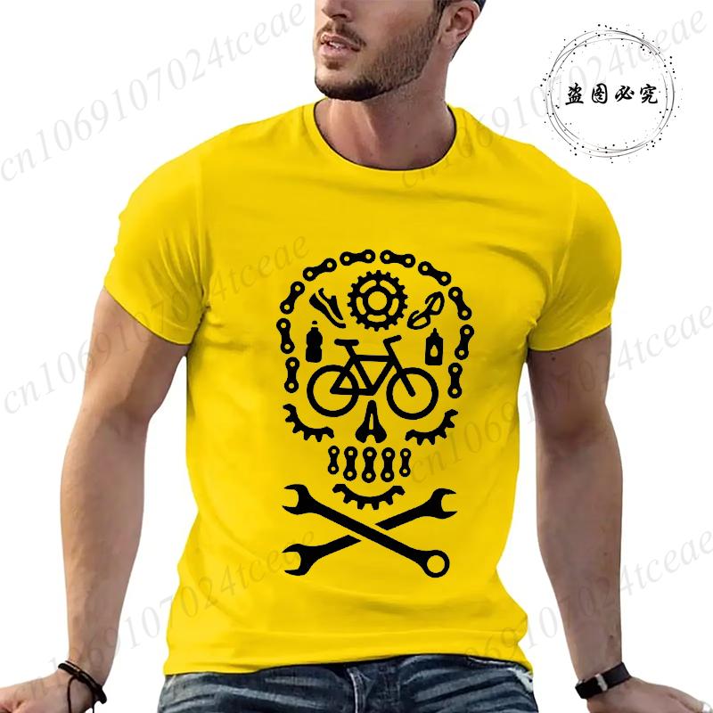 Skull Gothic Themed Bicycle Motocross Bicycle Cycling Print Tees New Fashion Brand Casual T-shirt for Men Street Clothing Casual