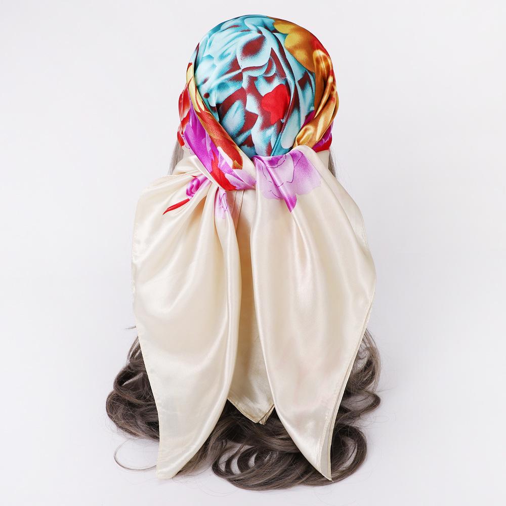 Шелковый шарф с тюрбаном и принтом. Шелковый квадратный шарф. Большой квадратный шарф 90 см. Женский солнцезащитный шарф-шаль.