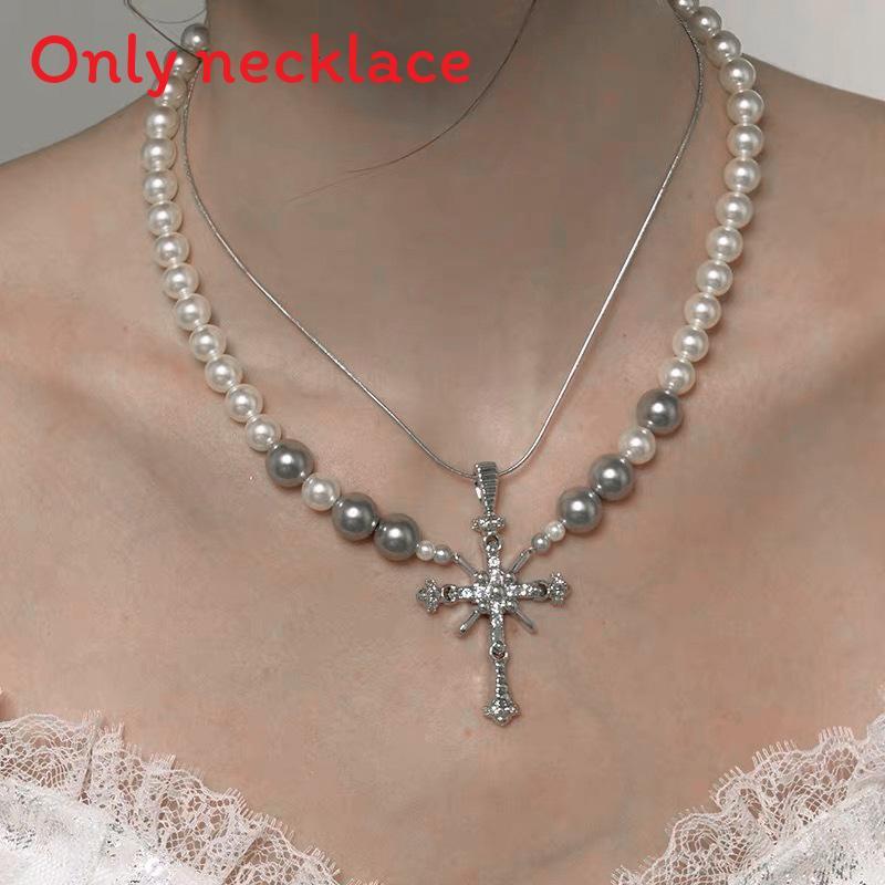 Minimalist Pearl Snake Chain With Cross Charm Handmade Pendant Necklace For Men Women
