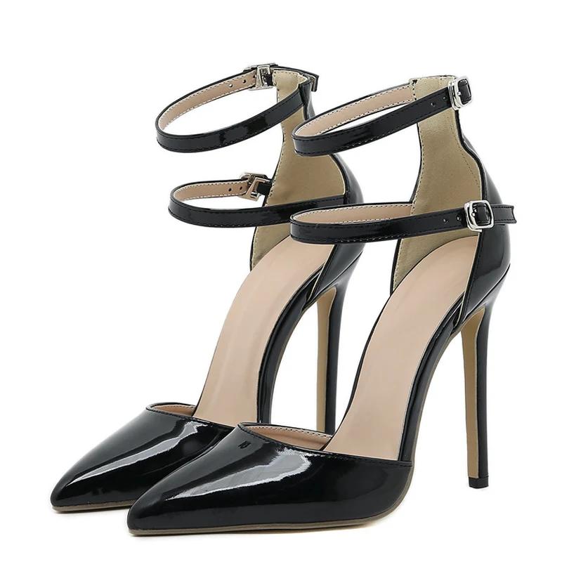 Size 35-46 Sexy Pointed Toe 12CM High Heels Ladies Party Prom Bridal Shoes Women Pumps Double Buckle Ankle Strap Stiletto Sandal
