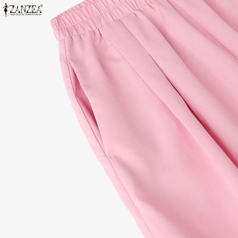 ZANZEA Женские повседневные свободные широкие брюки с эластичной резинкой на талии