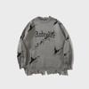 YWFG Men's Retro Letter Raw Edge Sweater - 2024 Autumn/Winter, Loose Fit, Versatile, Round Neck, Long-Sleeved Knit, Unisex.
