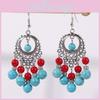 Ethnic Simulation Turquoise Beaded Earrings With Silver Filigree For Summer Fashion