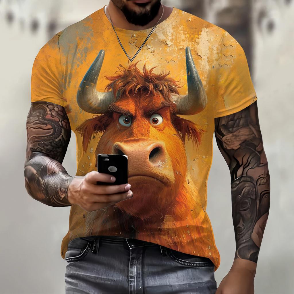 Забавная футболка с принтом крупного рогатого скота 3D для мужчин, уличная модная хип-хоп одежда, повседневная футболка с коротким рукавом и круглым вырезом, модные свободные летние топы