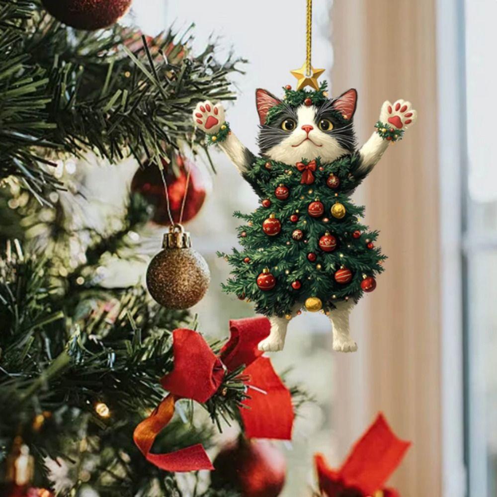 Cartoon Christmas Cat Pendant 2D Cat Hanging Ornaments Creative Xmas Tree Ornaments  Christmas Day