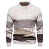 Men's Colorblock Casual Sports Pullover Retro Cable Warm Knit Long Sleeve Sweater