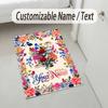 Floral Theme Soft Crystal Velvet Rug Custom Name & Text Print Non Slip Floor Rug for Bedroom Living Room