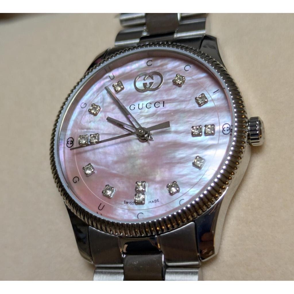 Б/у Новый и неиспользованный GUCCI GTimeless 30 мм часы розовый циферблат бриллианты YA1265062 женские Gucci перламутр