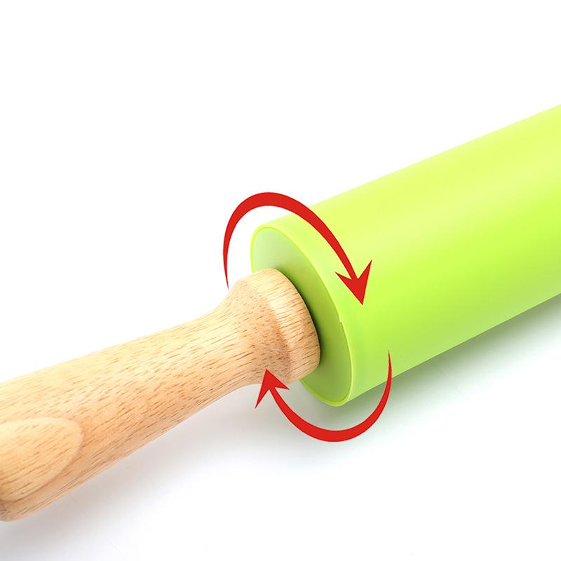 Non-Stick Silicone Rolling Pin with Wooden Handles for Baking, Pastry Dough Roller, Fondant, Pizza, Etc. 30cm