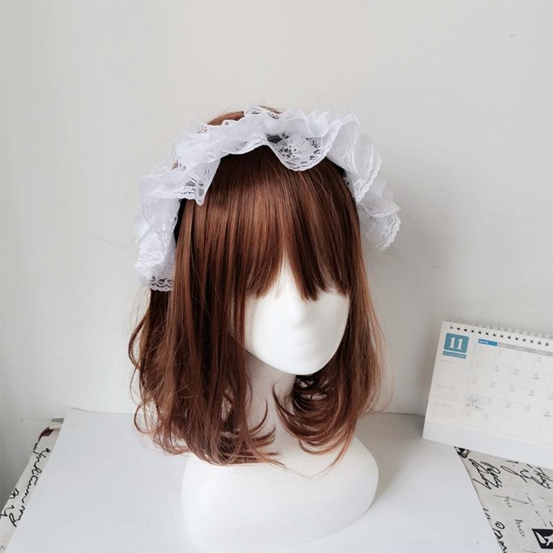 Кружевной головной убор с оборками для девочек, многослойная кружевная повязка на голову, сетчатая кружевная новинка, головной убор для горничной, аниме, косплей, украшения для волос