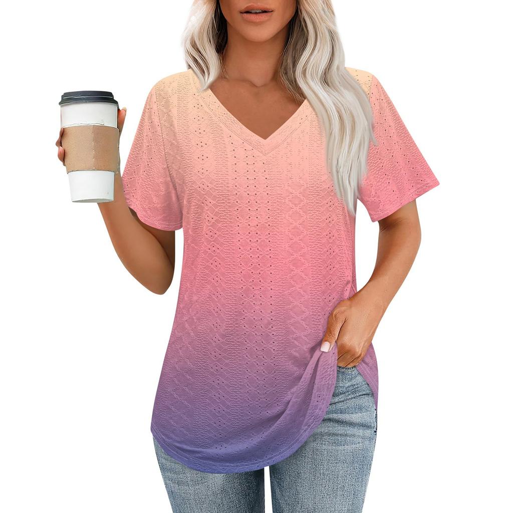 Женские футболки с V-образным вырезом и коротким рукавом, повседневные топы свободного кроя, базовые футболки с закругленным подолом