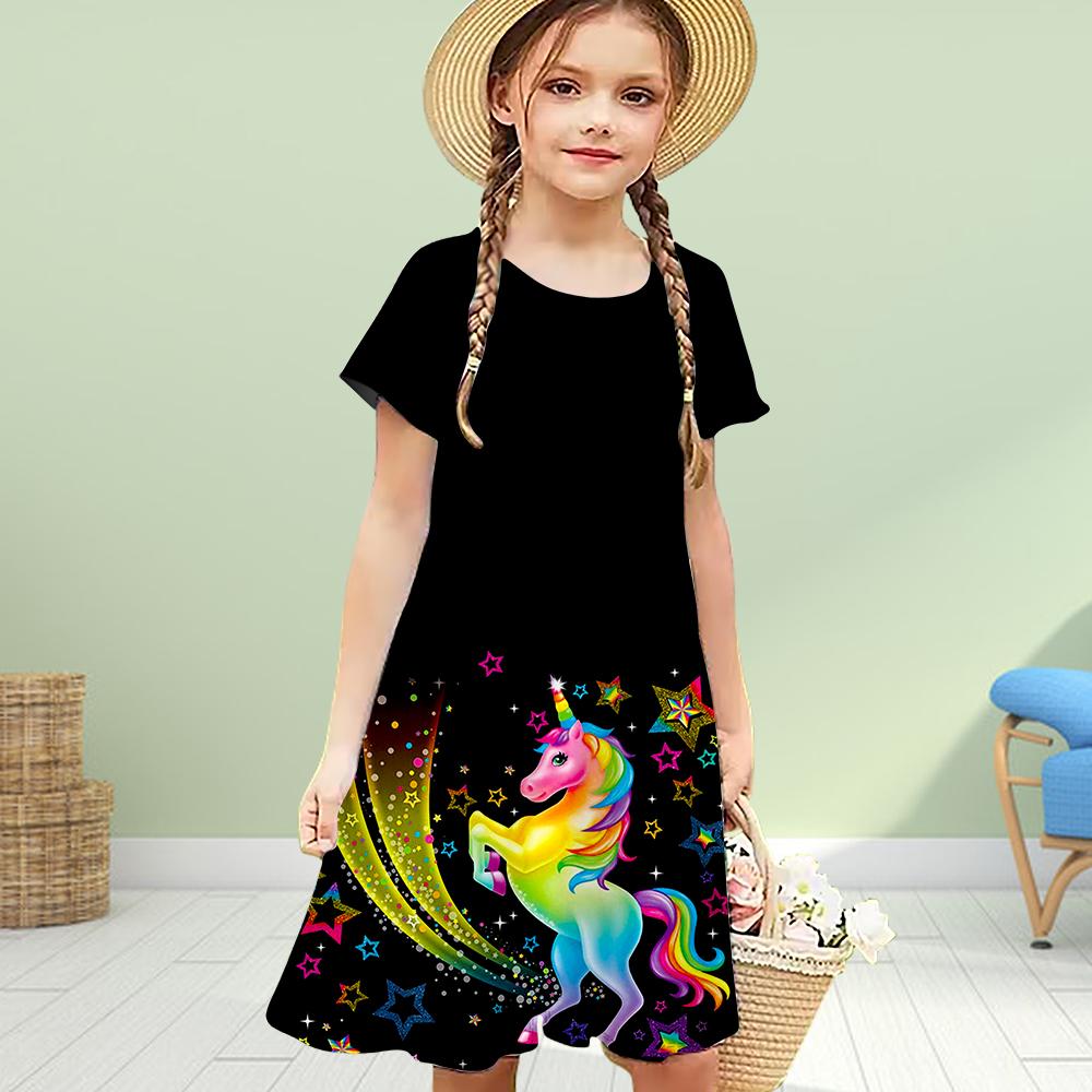 Платья для девочек с 3D-принтом «Звезды и лошади», детское праздничное платье принцессы с короткими рукавами, платье-майка с 3D-принтом