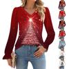 Women's Fashion Casual Long Sleeve Printed V-Neck Trumpet Sleeve Pullover Top