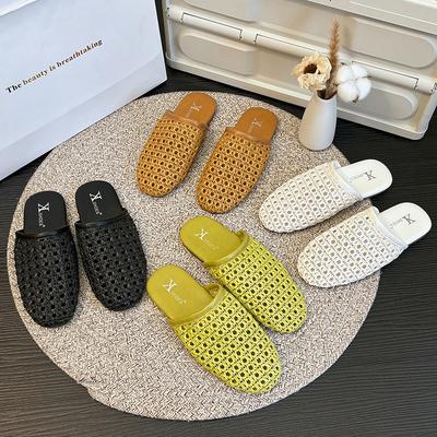 Модные плетеные балетки, мюли, женские повседневные сандалии, летние шлепанцы, слинбэки, 2025, модные пляжные шлепанцы, новый тренд, женские сандалии