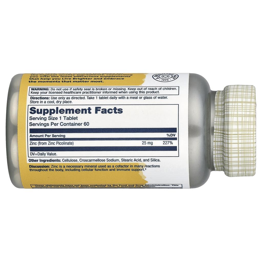 Solaray, Zinc Picolinate, 25mg, 60 tablets