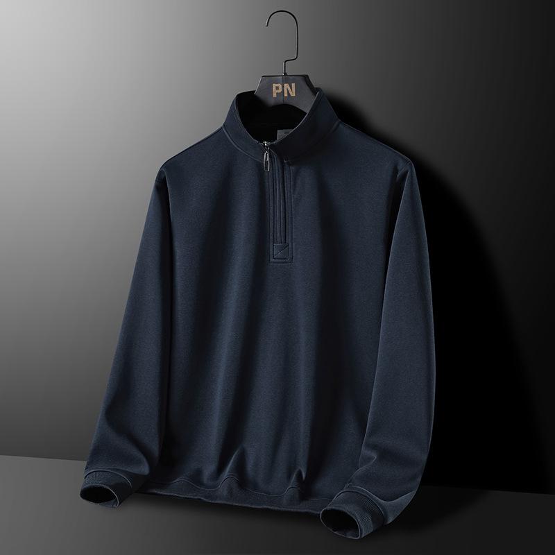 Мужской свободный повседневный свитер с воротником-стойкой и полумолнией, с длинными рукавами