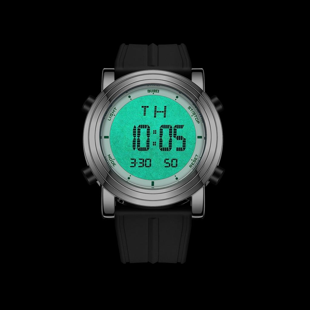 BUREI Watch Digital LED Display Waterproof Watch Stylish Sports Date Multifunctional Outdoor Watch Green Men's Men's